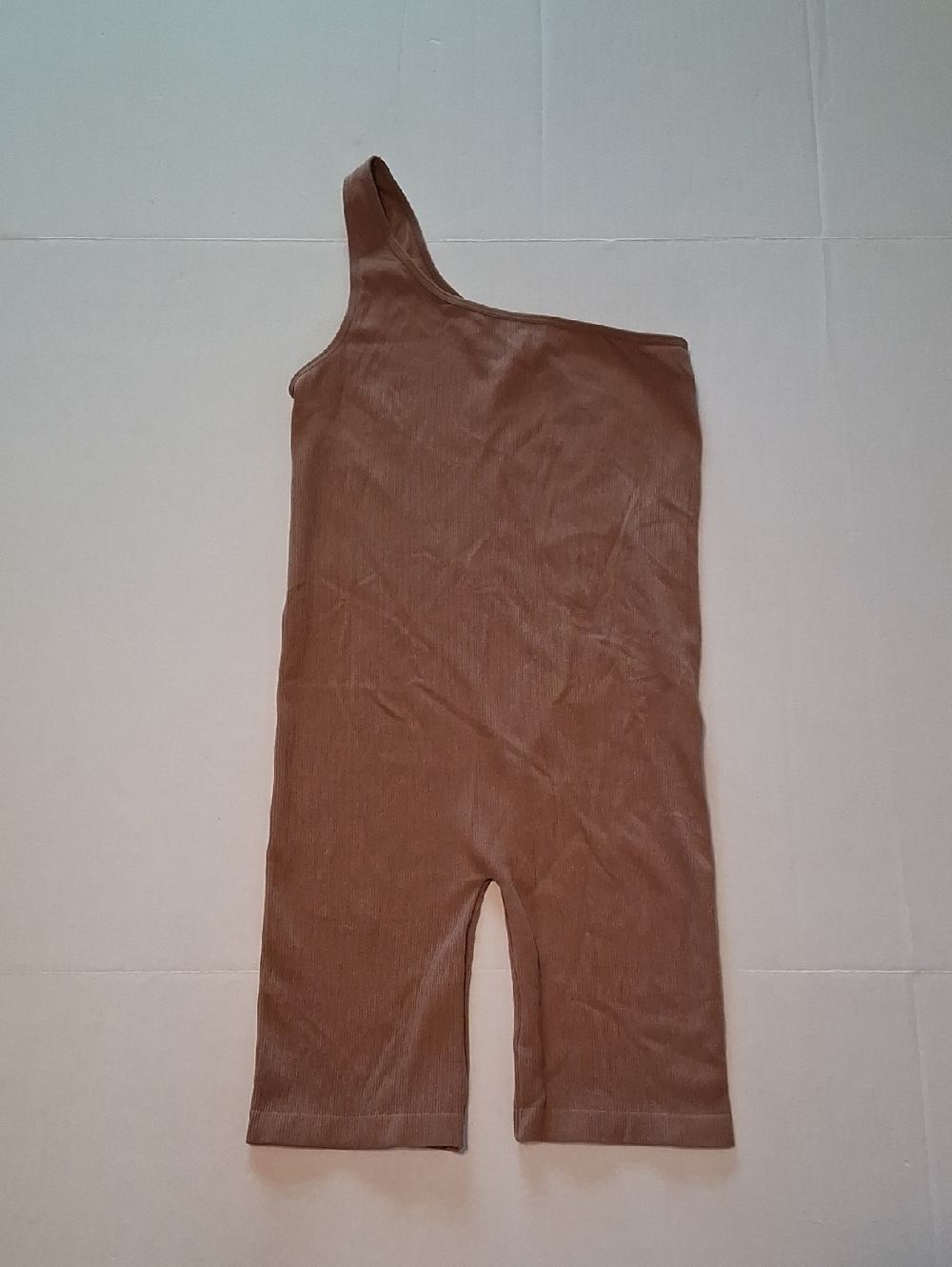 Bozzolo One-Shoulder Ribbed Romper in Taupe